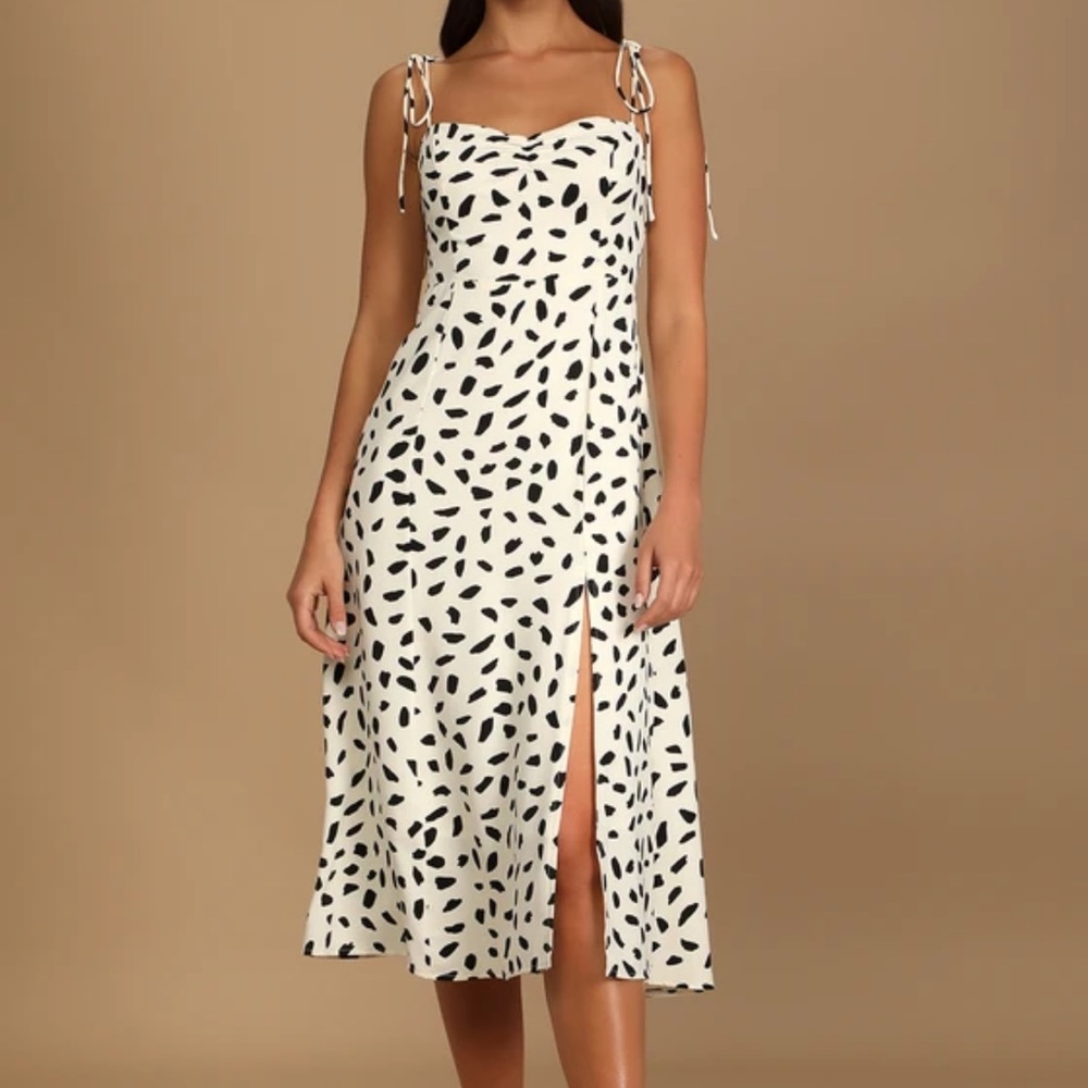 Lulu's Cream Midi Dress with Black Abstract Spots